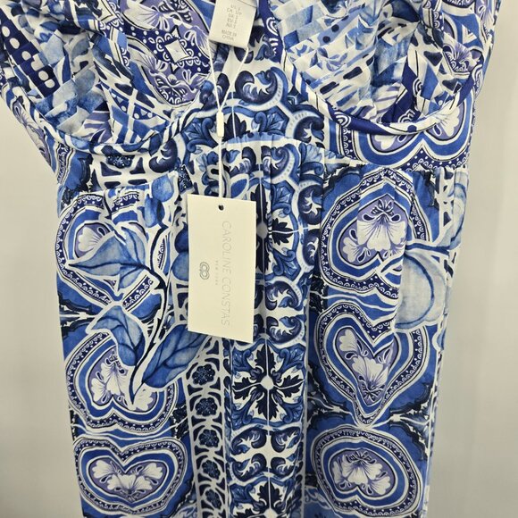 Caroline Costas Blue White Empire Waist 100% Cotton Maxi Dress Size Small - Picture 11 of 16
